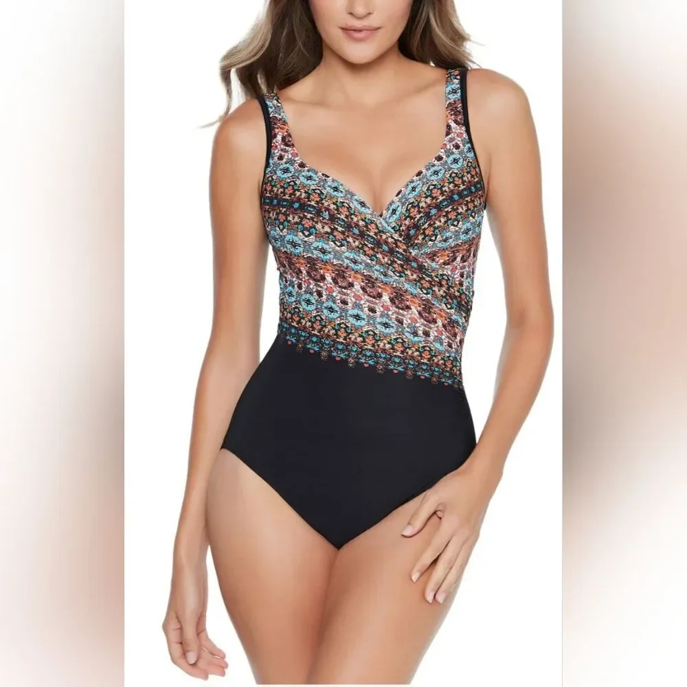 Miraclesuit Nefertiti Its A Wrap One-Piece Swimsuit NWOT Size 8 Multi-Color